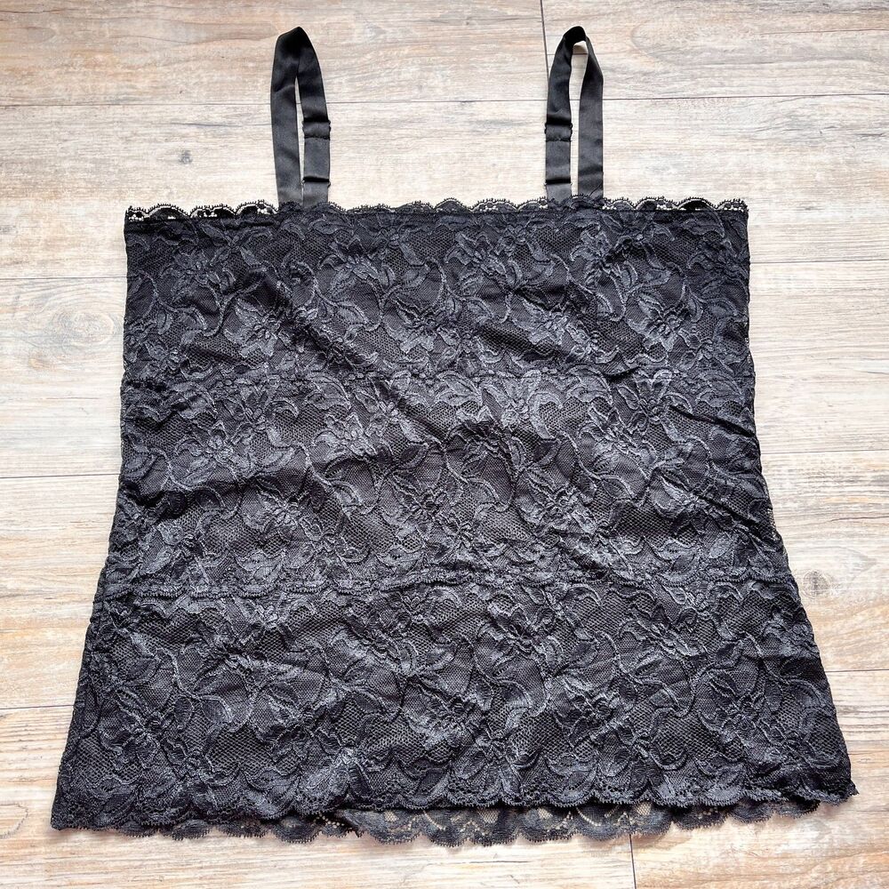 Coldwater Creek Black Floral Lace Top Adjustable Straps Scalloped Trim Size M